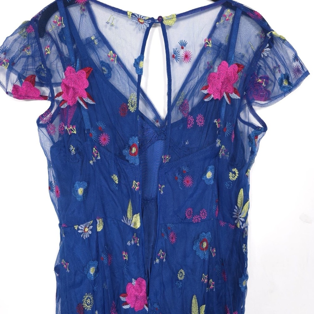 Anthropologie TRACY REESE Midi Dress Size 12P Embroidered Topaz Blue Floral - Picture 12 of 16